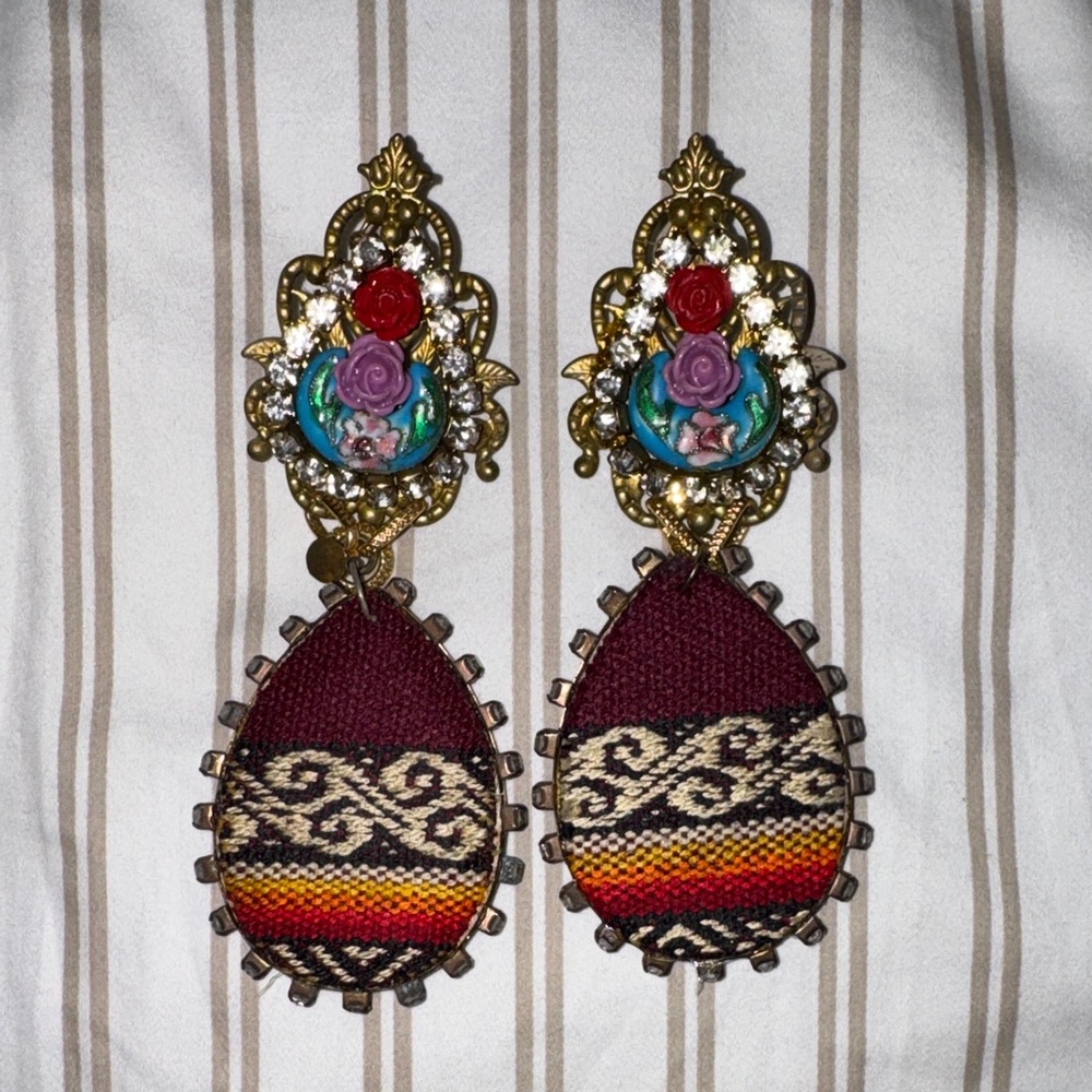 Agua Bendita Gold and Multicolor Statement Earrings
